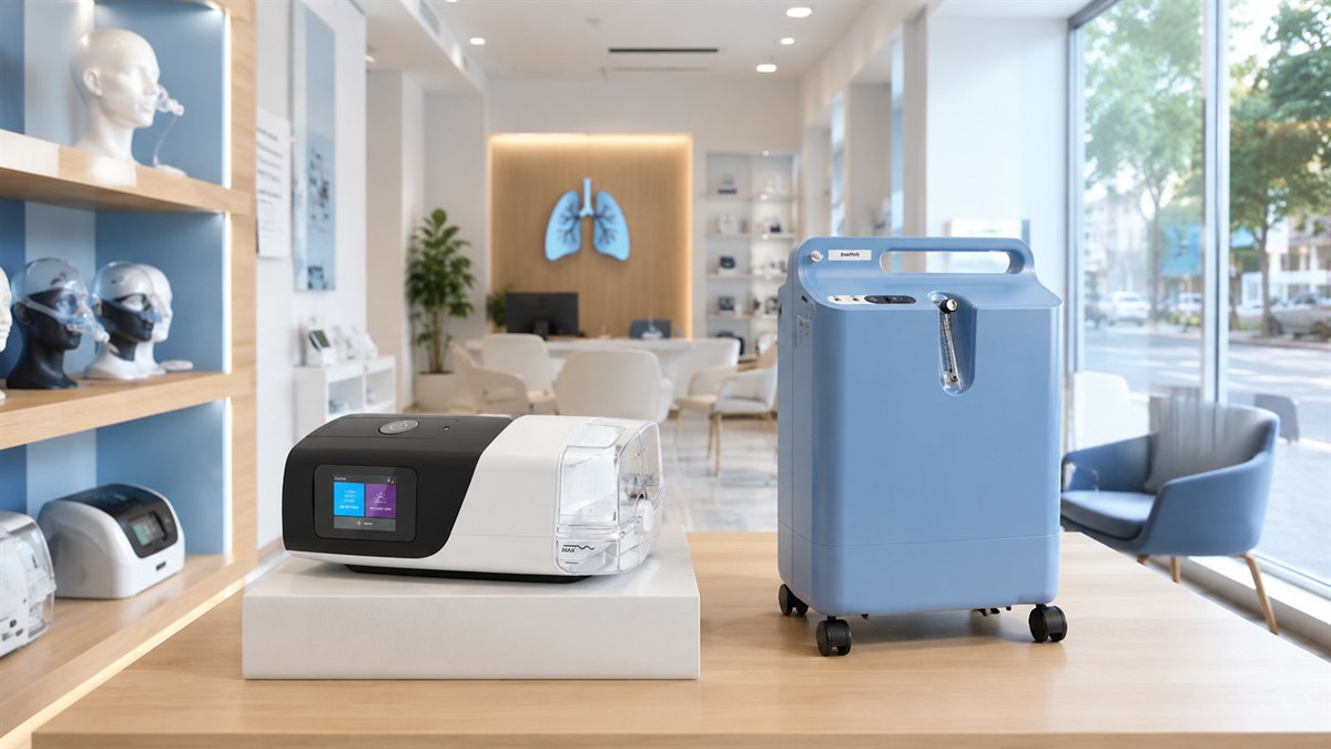 Concentrador de oxigênio portátil e fixo no showroom da Pulmonar em Uberlândia